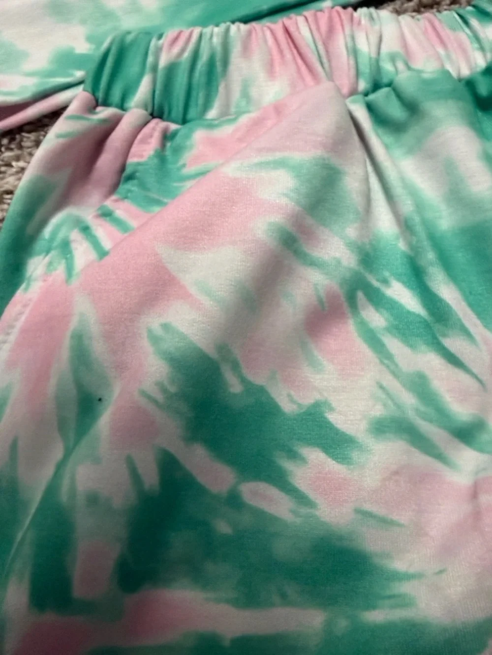 Trendy Girls Pink & Teal Tie-Dye Daisy Stretchy Hoodie& Jogger Pants Set Size 9Y